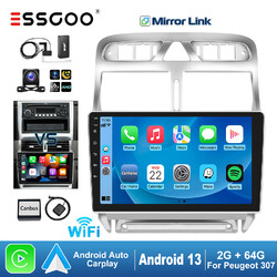 2+64G Carplay DAB+ Autoradio Android 13 GPS NAV WIFI Cam Für Peugeot 307 02-2013
