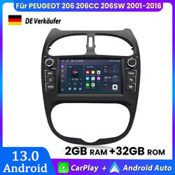 CarPlay 7" Autoradio Für PEUGEOT 206 206CC 206SW 2001-2016 Android13 GPS NAVI BT