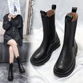 Damen Schlupfstiefel Stiefeletten Schnür Boots Kurze Stiefel Damen dicker Sohle