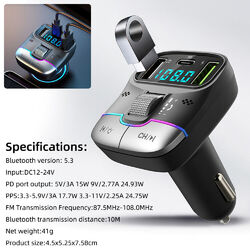 Bluetooth FM Transmitter KFZ Auto Radio MP3 Player Dual USB Ladegerät Adapter PD