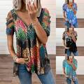 Damen Printed Sommer Bluse Tops T-Shirt Freizeit Kurzarm  Oberteile Tunika Hemd