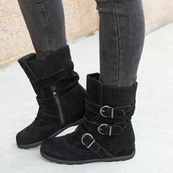 Damen Schlupfstiefel Stiefeletten Schnür Boots Winterschuhe Warm Schneestiefel