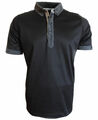 Polo Shirt Slimfit schwarz silber mit Patches BD-Kragen Gr. M fil de scozia
