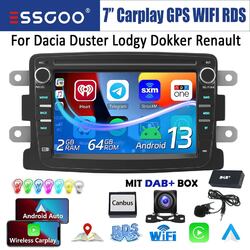 DAB+ Android 13 2+64G Autoradio Carplay GPS NAVI Für Dacia Duster Dokker Sandero