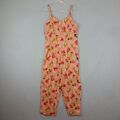 Vintage Jumpsuit Gr. 14 rosa Blumen langes Bein ärmellos Sommer 90er