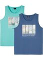 Neu 2-tlg Herren Tanktop mit Fotodruck Gr. 52/54 (L) Hellindigo Pazifikgrün