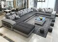 Modern Eckcouch Design Sofa Polster Ecke Leder Textil Couch LED Wohnlandschaft