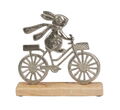 Deko Metall Hase Fahrrad Rad Holzsockel Garten Osterhase Oster Figur Skulptur