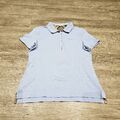 Barbour Damen-Poloshirt Größe 14 hellblau, beige Karomuster Kragen Baumwolle 