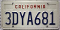 -1- California Nummernschild USA auto kennzeichen Schild License Plate 3DYA681