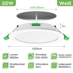 6X LED Einbaustrahler Dimmbar Ultra Slim Einbau 230V Panel Flach Decken Leuchte✅3000K 4000K 6500K in Einem ✅55-205mm Loch 💧IP44 IP65