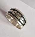 Herrenring 925er Sterling Silber Band Ring "Feder" geschwärzt RG 69 Vintage