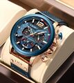 LIGE Herren Luxus Leder Armbanduhr Chronograph wasserdicht Analog Quarz Etui OVP