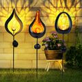 Außen Solarlampe Erdspieß 3x Glaskugel Stecklampe Feuereffekt Garten Oval LED