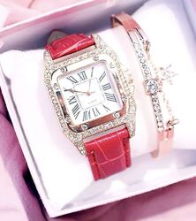 Damen Uhr Leder Armbanduhr Armband Schmuckset Stern Uhr Strass Geschenk Luxus