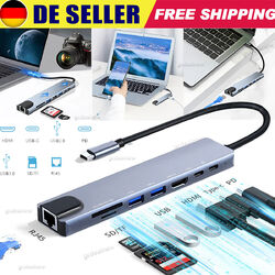 8 in 1 USB C Hub Adapter HDMI 4K USB 3.0 Micro SD RJ45 Ethernet Netzwerk MacBook