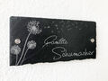 Türschild Klingelschild mit Namen Schiefer Gravur Pusteblume 7x15-30x50