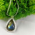 Sterlingsilber 925 Natürlich Labradorite Edelstein Anhänger Mit 43.2cm Kette