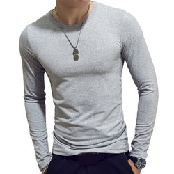 Herren-Hemd Mit O-Ausschnitt Und Langen Ärmeln Pullover T-Shirt Schmale ▽