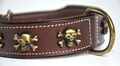 Halsband  echtes Leder braun top Leder*** doppellagig mit Skull Gr. 39 - 44