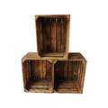 Holzkisten 3er Set Vintage Geflammt 50 x 40 x 30cm Obstkisten Weinkisten Natur 