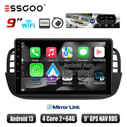 9" 2+64G Apple Carplay Autoradio Android 13 GPS Navi WiFi Für Fiat 500 2007-2015