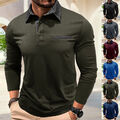 Poloshirt Herren Langarm T-Shirt Sweatshirt Pullover Longsleeve Tops Knopfleiste