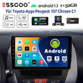 DAB+ Autoradio Android 13 32G Für Toyota Aygo Citroen C1 Peugeot 107 GPS NAVI BT