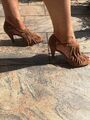 Sandale Sandalette Fransen Damen braun cognac Gr 37 wie neu