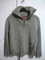 A s.Oliver Pulli Pullover Gr M grau-beige melliert Troyer Rippstrick a.d. Ärmeln