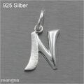 Buchstaben Anhänger - N - Echtschmuck 925 Silber - auf Wunsch mit Kette - NEU