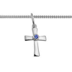 Jungen Taufe Kinder Kommunion Zirkonia blau Kreuz Anhänger mit Kette Silber 925