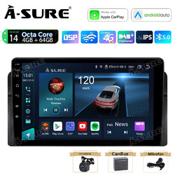 8 Core 4+64G Android 14 Autoradio IPS GPS Navi AHD Kam für BMW E46 3er 1998-2006