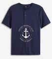 Henleyshirt mit Knopfleiste Gr. 52/54 L Dunkelblau Herren Baumwoll-Shirt Neu