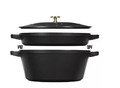 Staub La Cocotte Kochtopfset, 2-tlg rund Gusseisen Schwarz Kochtopf Topf Bräter