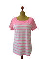 STREET ONE Damen T-Shirt Spitzenshirt Rundhals Neon Pink Rosa Gestreift XXL 44💕