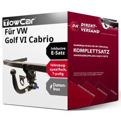 Für Golf VI Cabrio Typ 517 (TowCar) Anhängerkupplung abnehmbar + E-Satz 7poloptional auch als Komplettpaket mit Montage