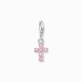 THOMAS SABO Charm Anhänger Kreuz 925 Sterlingsilber mit rosa Steinen 2032-051-9