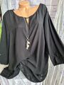 Sheego Bluse Tunika Gr. 44 bis 58 Schwarz Lagen Look mit Spitze (5 062)