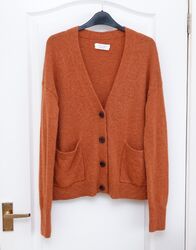 Toast Wolle Kaschmir kastige Strickjacke Größe Medium orange V-Ausschnitt Taschen Knopfleiste