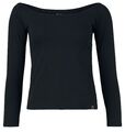 Black Premium by EMP Damen schwarzes Langarmshirt mit U-Boot Ausschnitt