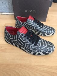 Gucci Herren Schwarz GG Leder Caleido Druck Niedrig Sneaker Turnschuh Schuhe Uk14,5