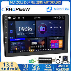 10.1" Doppel 2 Din Android 13 Autoradio GPS Navigation Bluetooth RDS DAB+ Kamera