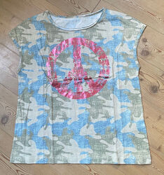 LOX LOOXENT by PETER HAHN T-Shirt Bluse Shirt 40 Blau Grün Pink Peace ✌️☮ NEU