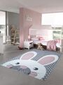 Kinderteppich Spielteppich Teppich Kinderzimmer Babyteppich Hase in Rosa Weiss .