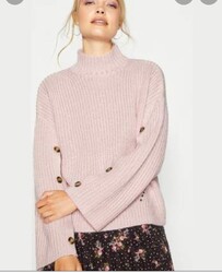 pink knitted jumper wide sleeve with button detail size 16 red herring high neck