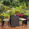 Gartenmöbel Set 3tlg. Polyrattan Sitzgarnitur Essgruppe 2 Sitzhocker + Tisch