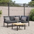 3-tlg. Garten-Sofagarnitur mit Kissen Schwarz Aluminium