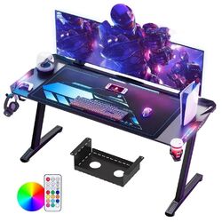 Z Form Gaming Tisch mit LED RGB 160cm/180cm Schwarz Schreibtisch Computertisch💎