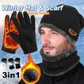 Wintermütze Strickmütze Warme Beanie Handschuhe Herren Winter Set Mütze Schal DE